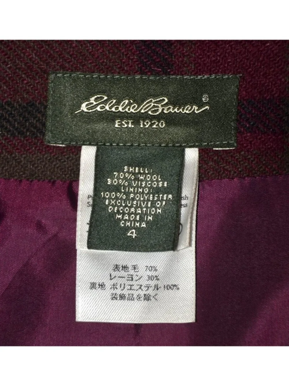 Eddie Bauer Skirt Womens 4 Wool Blend Plaid Wrap Burgundy Lined Preppy